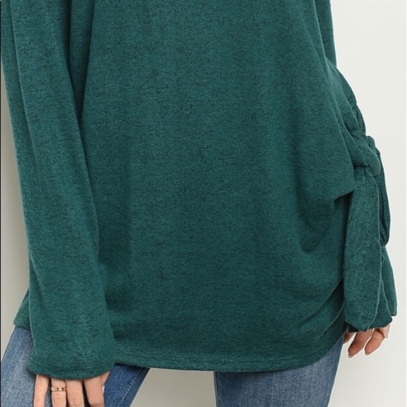 GREEN LONG SLEEVE DETAILED KNIT TUNIC TOP - Picture 3 of 8